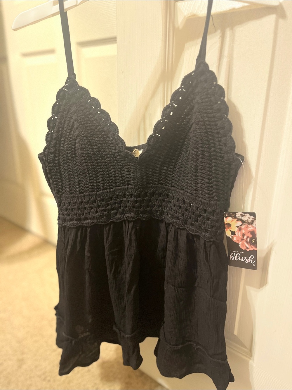 Blush Black Crochet Camisole Tank Top